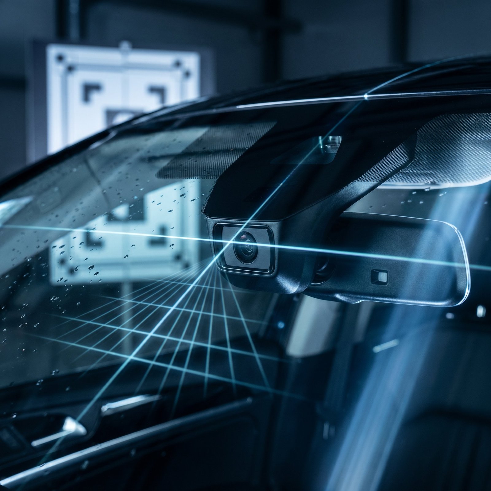 ADAS windshield camera calibration with targeting grid